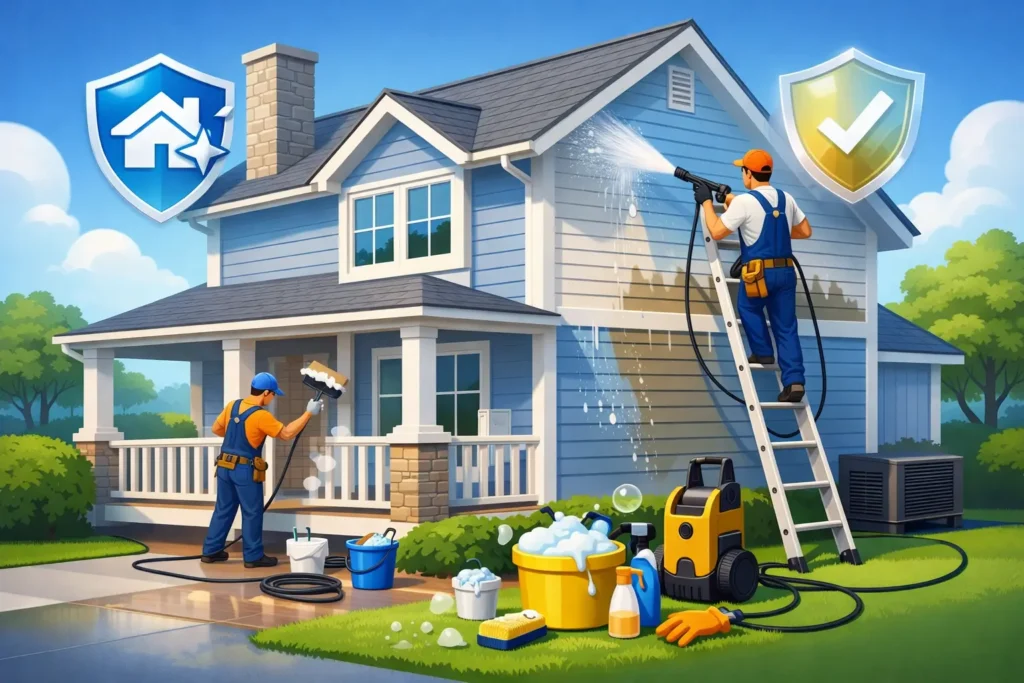 Painted Exterior House Cleaning Done Safely
