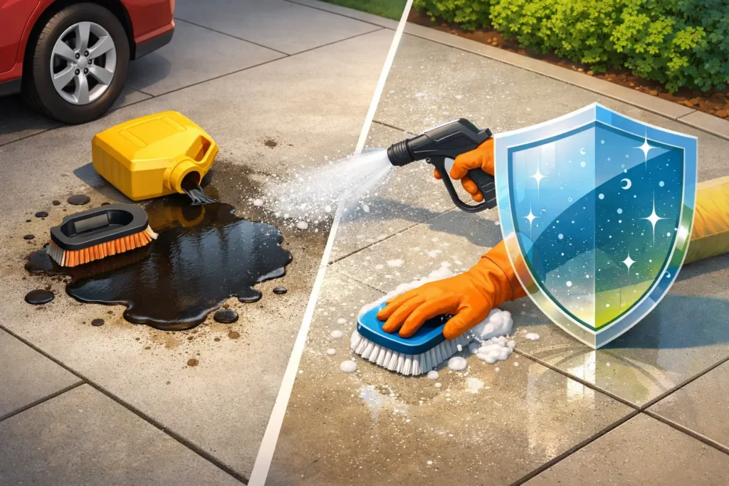 Concrete Oil Stain Cleaning That Protects Driveways